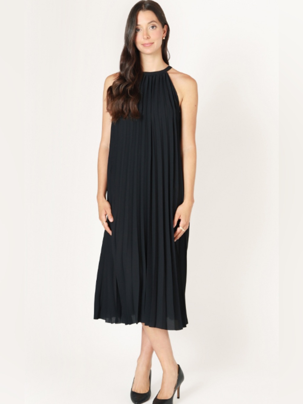 DEX Black PLEATED HALTER MIDI DRESS - NWT - size small